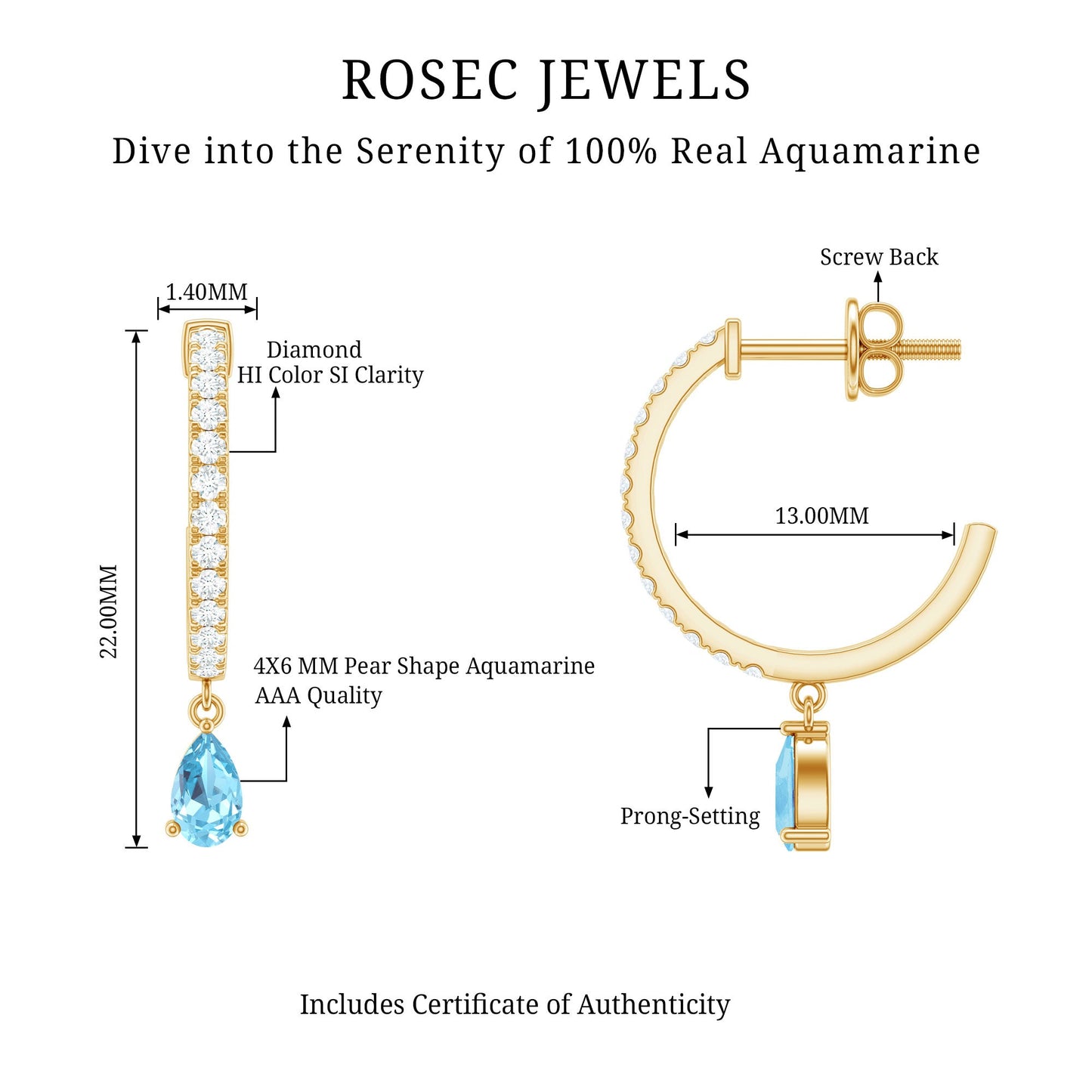 Aquamarine and Diamond Hoop Drop Earrings