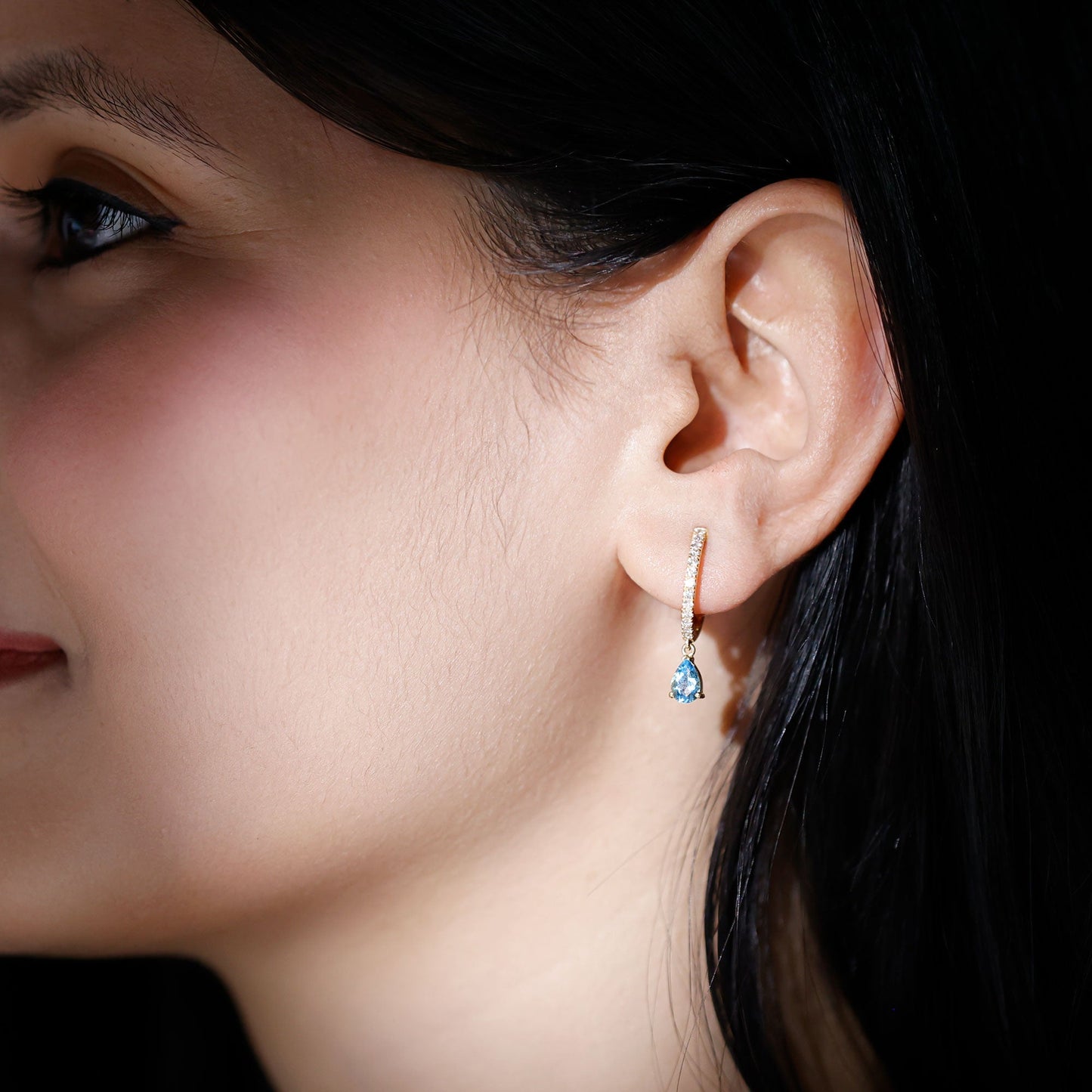 Aquamarine and Diamond Hoop Drop Earrings