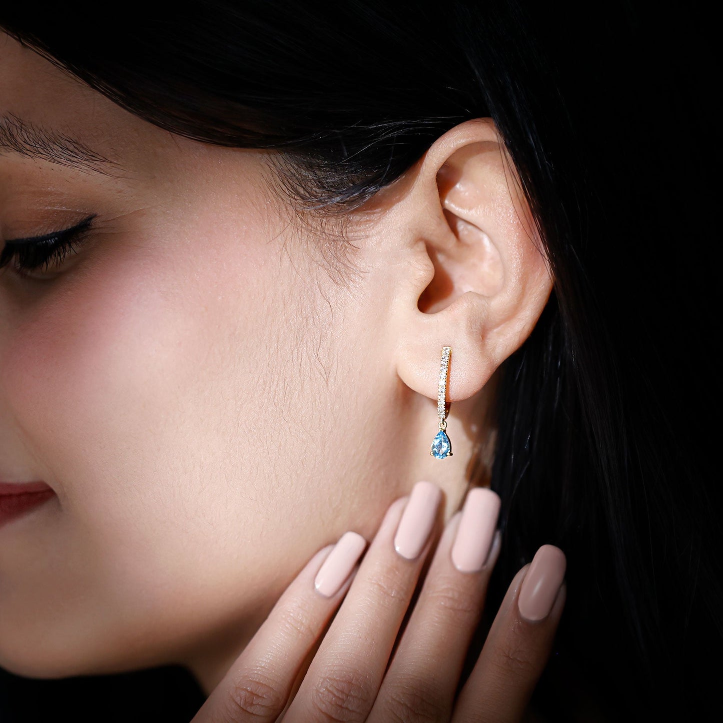 Aquamarine and Diamond Hoop Drop Earrings