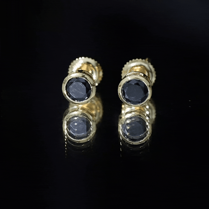 1.6 Carat Created Black Diamond Solitaire Stud Earring in Bezel Setting