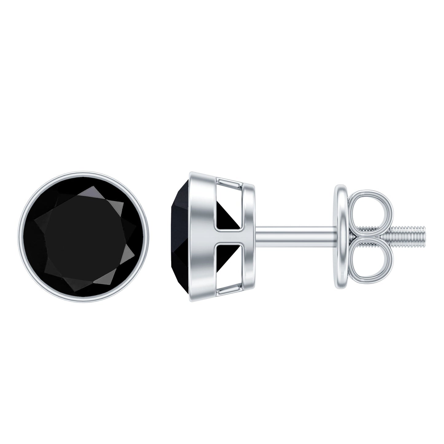1.6 Carat Created Black Diamond Solitaire Stud Earring in Bezel Setting