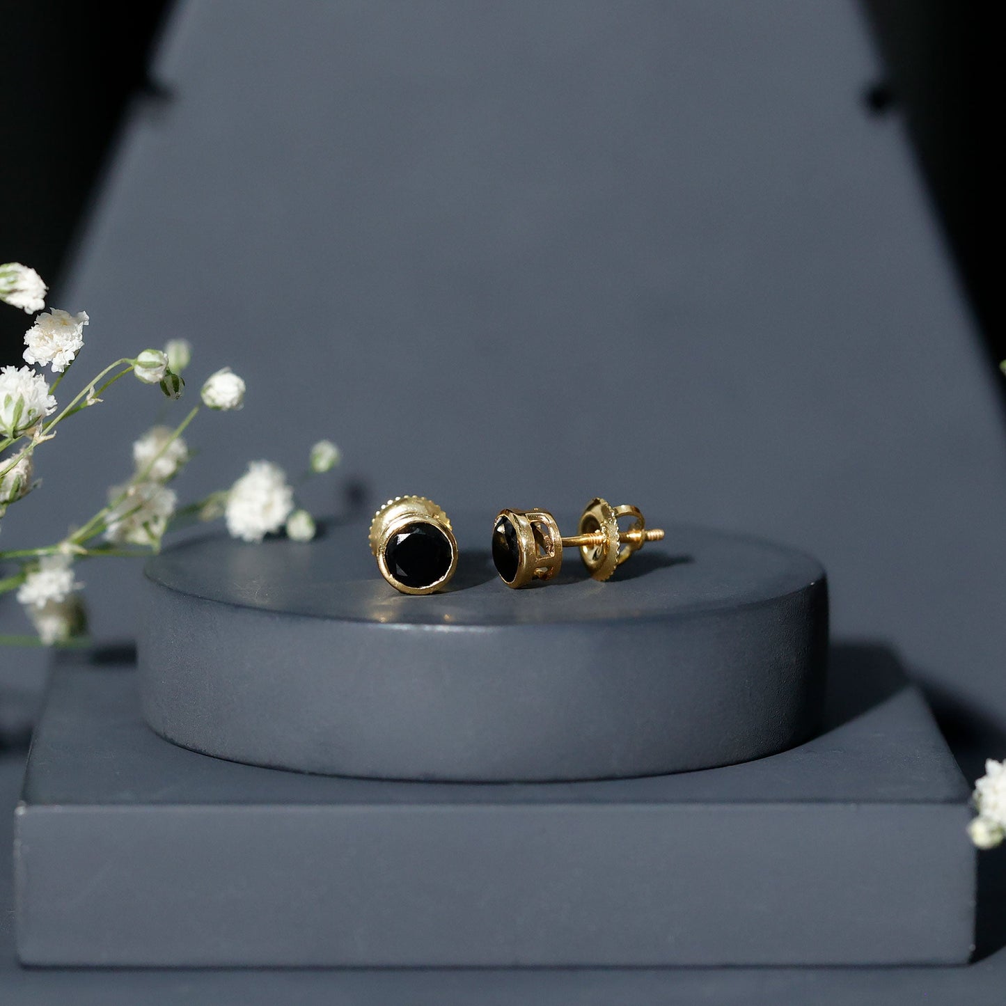 1.6 Carat Created Black Diamond Solitaire Stud Earring in Bezel Setting