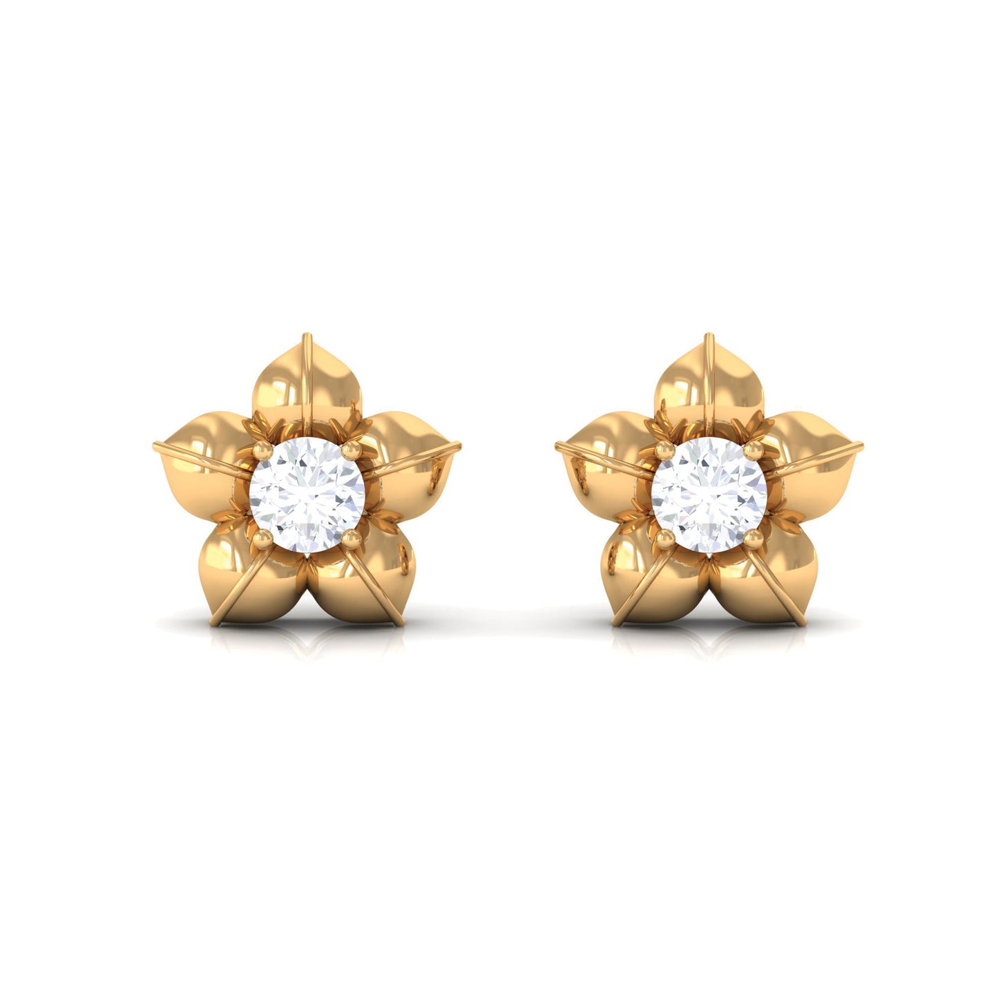 Diamond Flower Petal Stud Earrings in Prong Setting