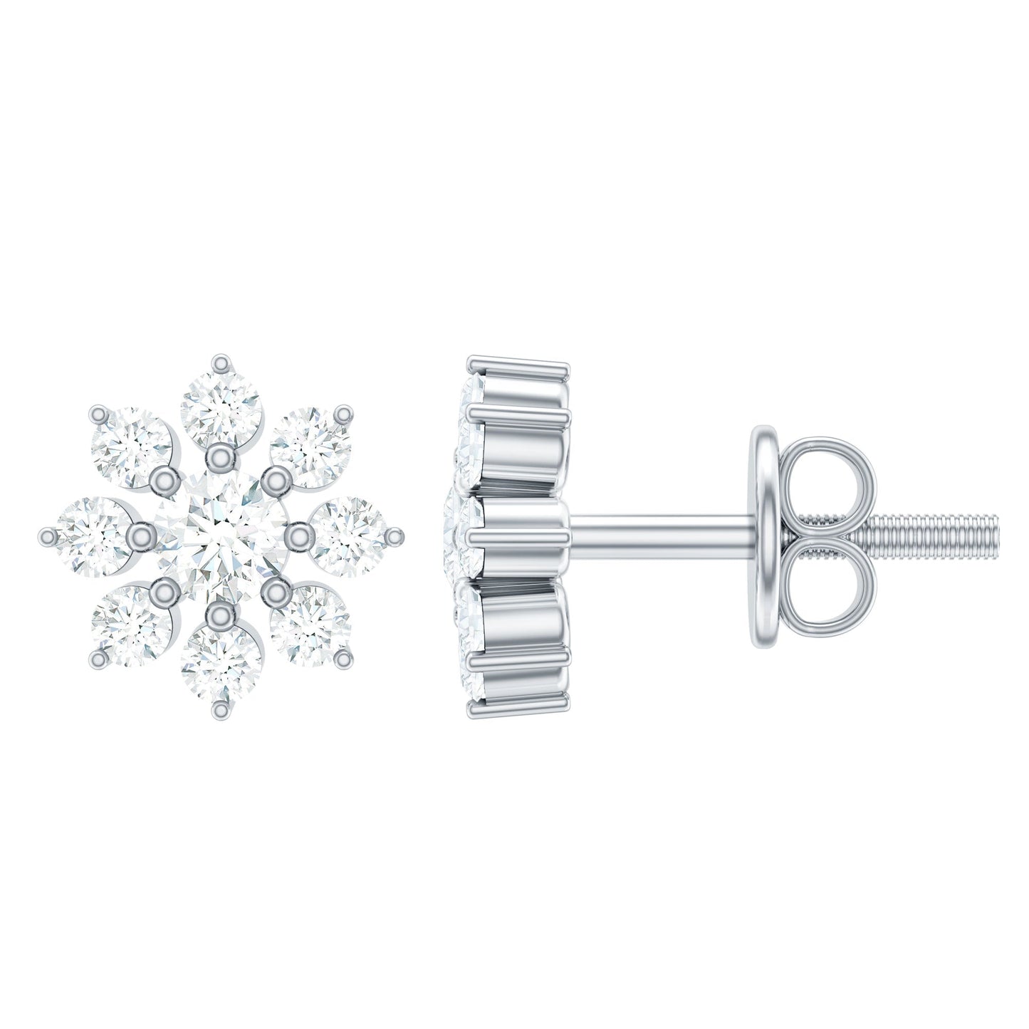 Natural Diamond Flower Stud Earrings for Women