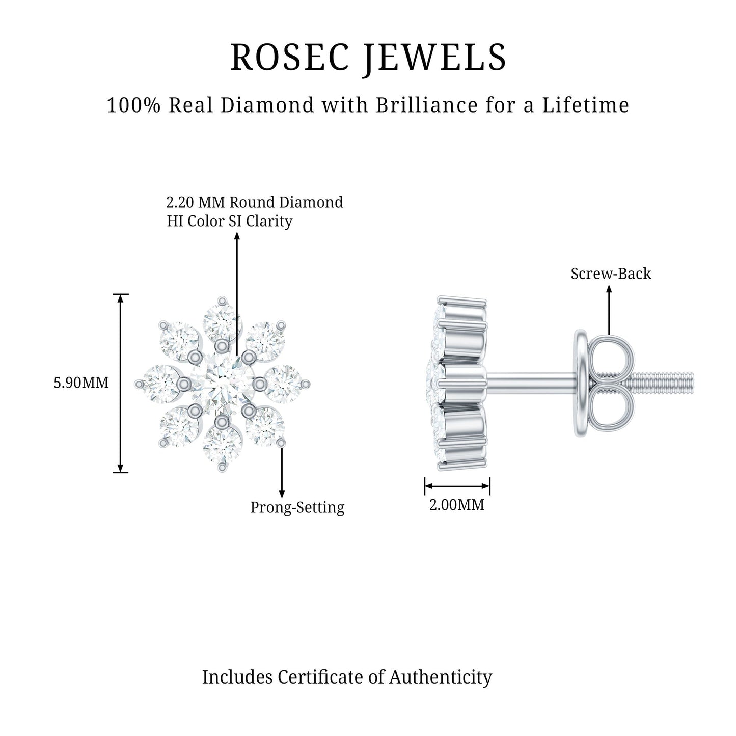 Natural Diamond Flower Stud Earrings for Women