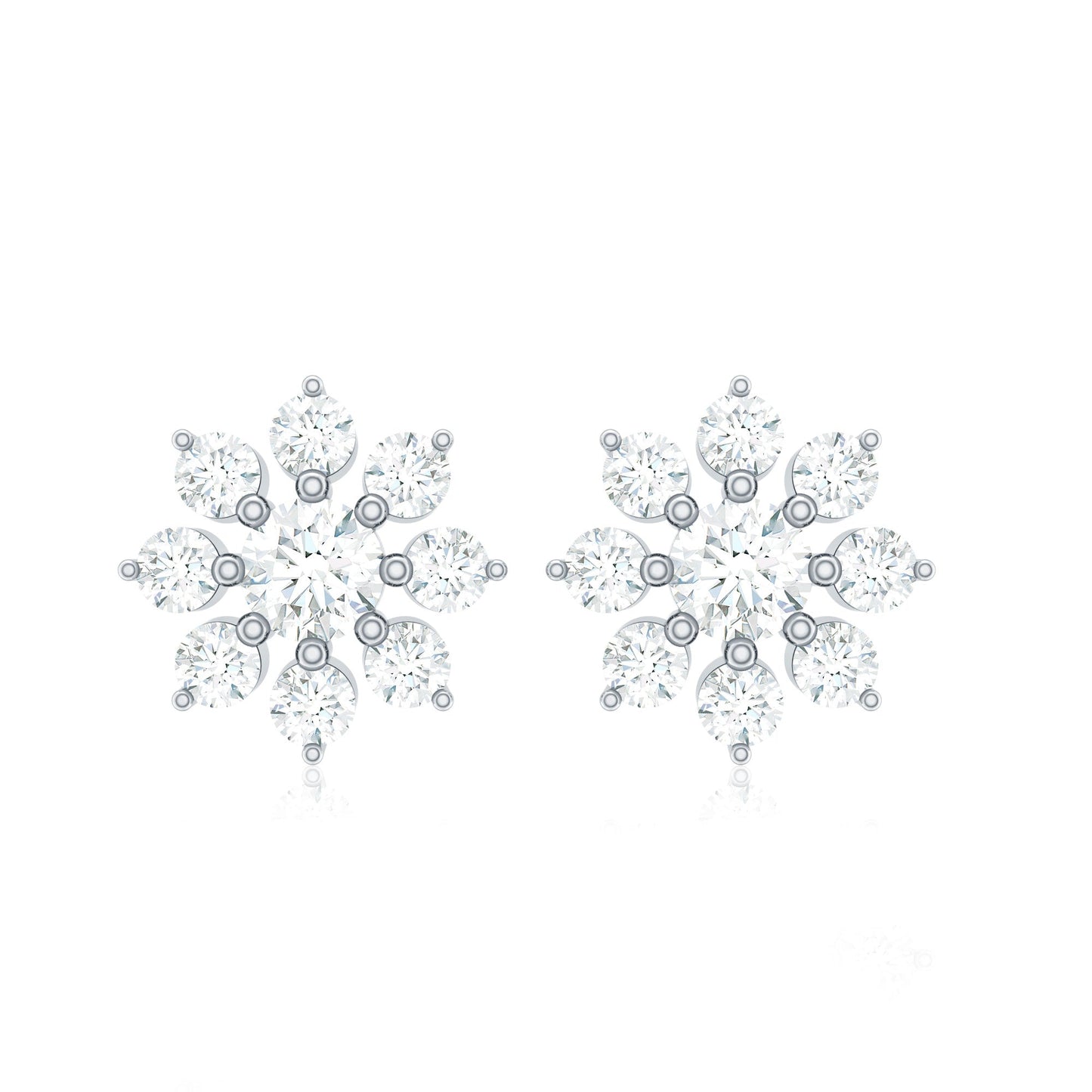 Natural Diamond Flower Stud Earrings for Women