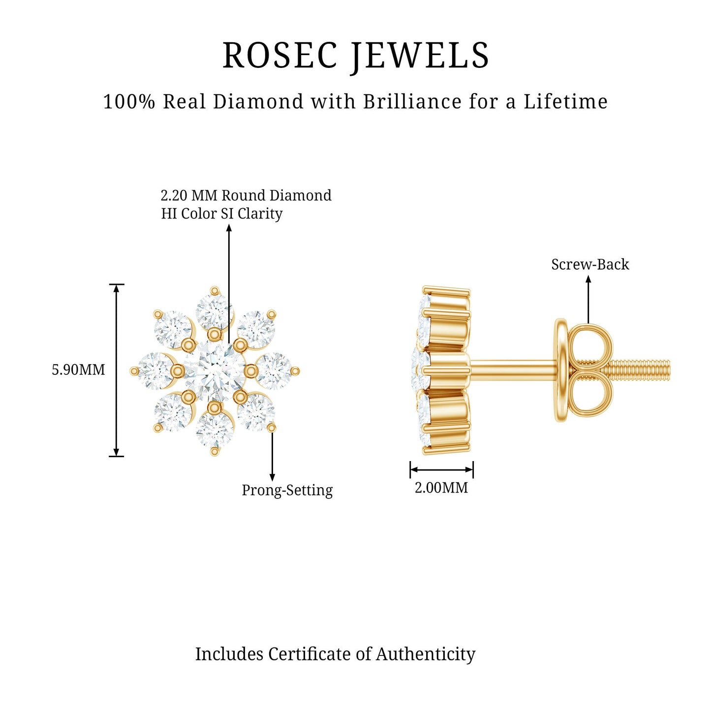 Natural Diamond Flower Stud Earrings for Women