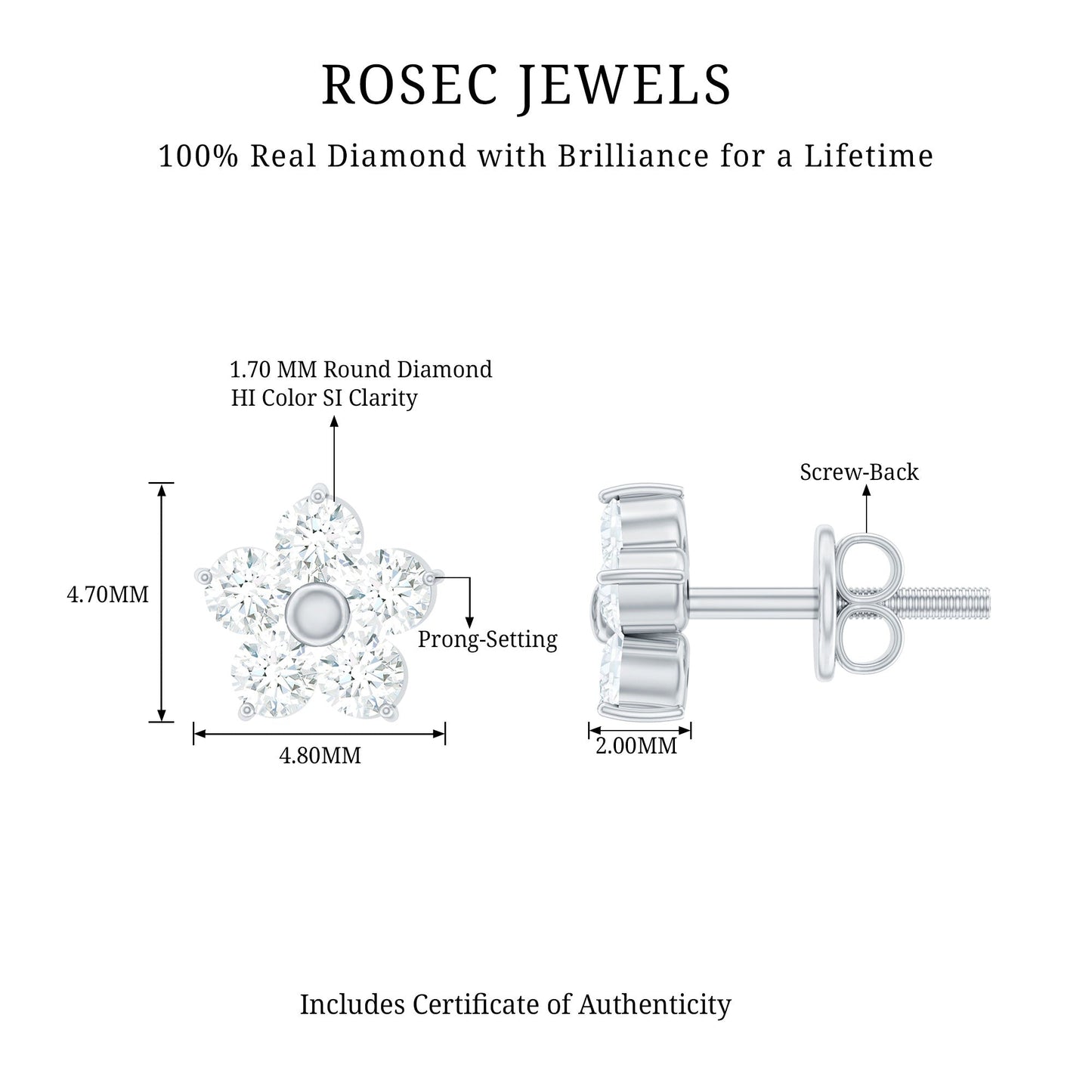 Natural Diamond Flower Stud Earrings