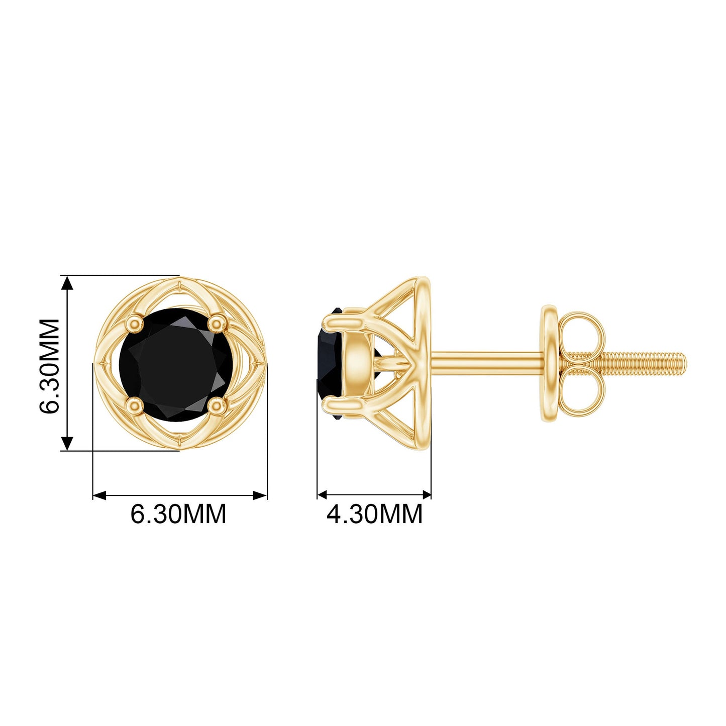 Solitaire Created Black Diamond Flower Stud Earrings