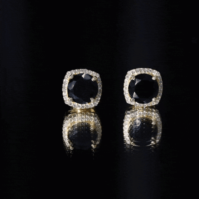 3 Carat Black Spinel Stud Earrings with Diamond Halo