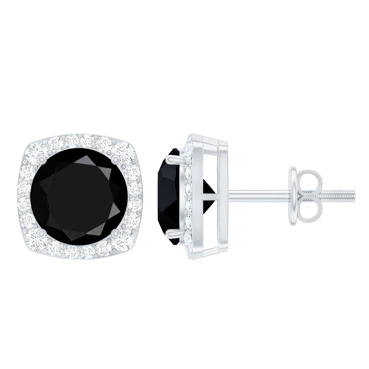 3 Carat Black Spinel Stud Earrings with Diamond Halo
