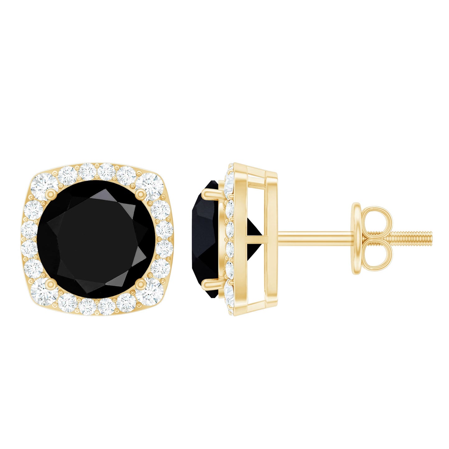 3 Carat Black Spinel Stud Earrings with Diamond Halo