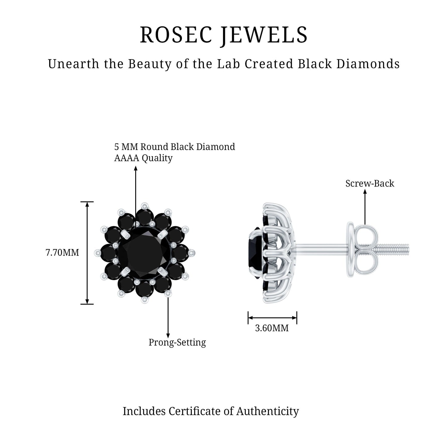 Lab Grown Black Diamond Statement Flower Earrings