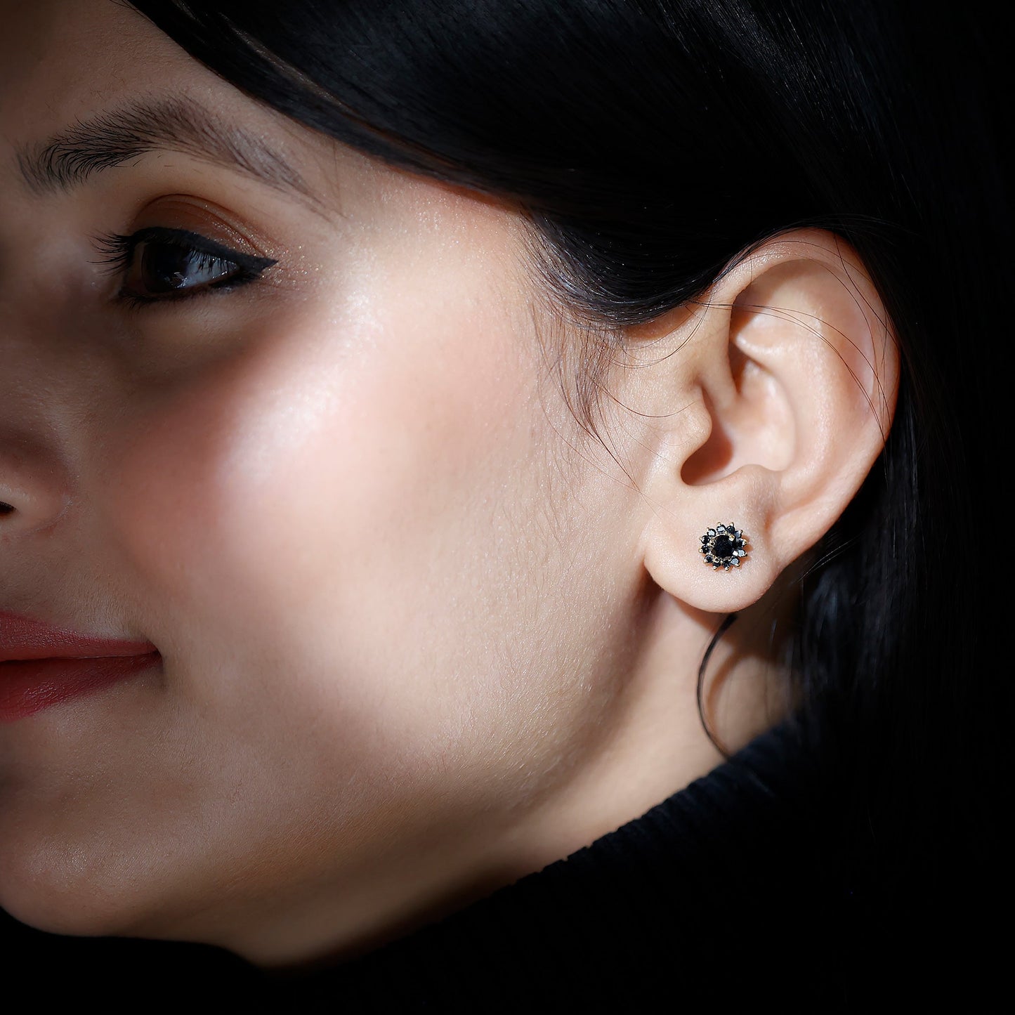 Lab Grown Black Diamond Statement Flower Earrings