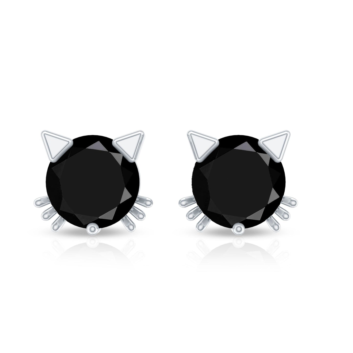 5MM Round Lab Created Black Diamond Cat Stud Earrings