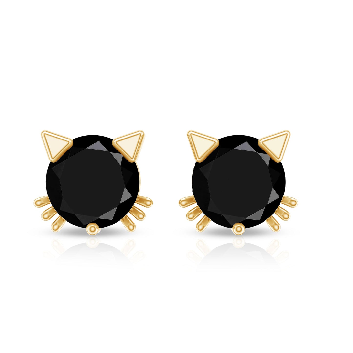 5MM Round Lab Created Black Diamond Cat Stud Earrings
