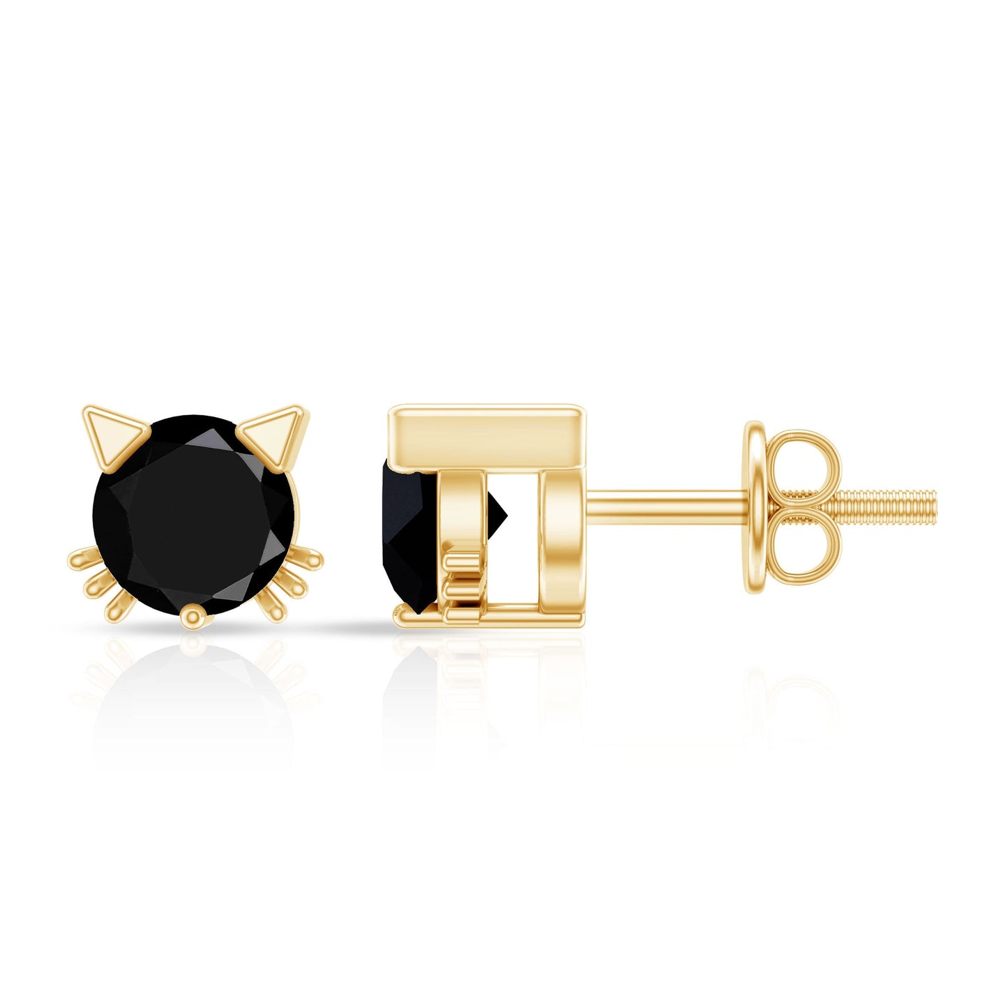 5MM Round Lab Created Black Diamond Cat Stud Earrings