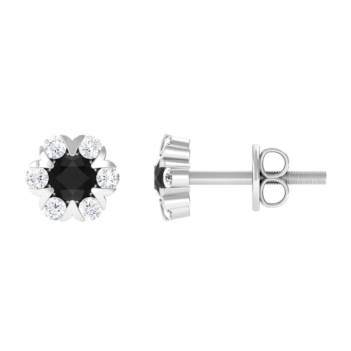 Lab Grown Black and White Diamond Flower Stud Earrings
