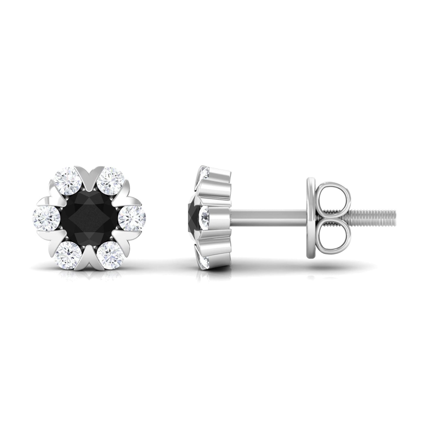 Lab Grown Black and White Diamond Flower Stud Earrings