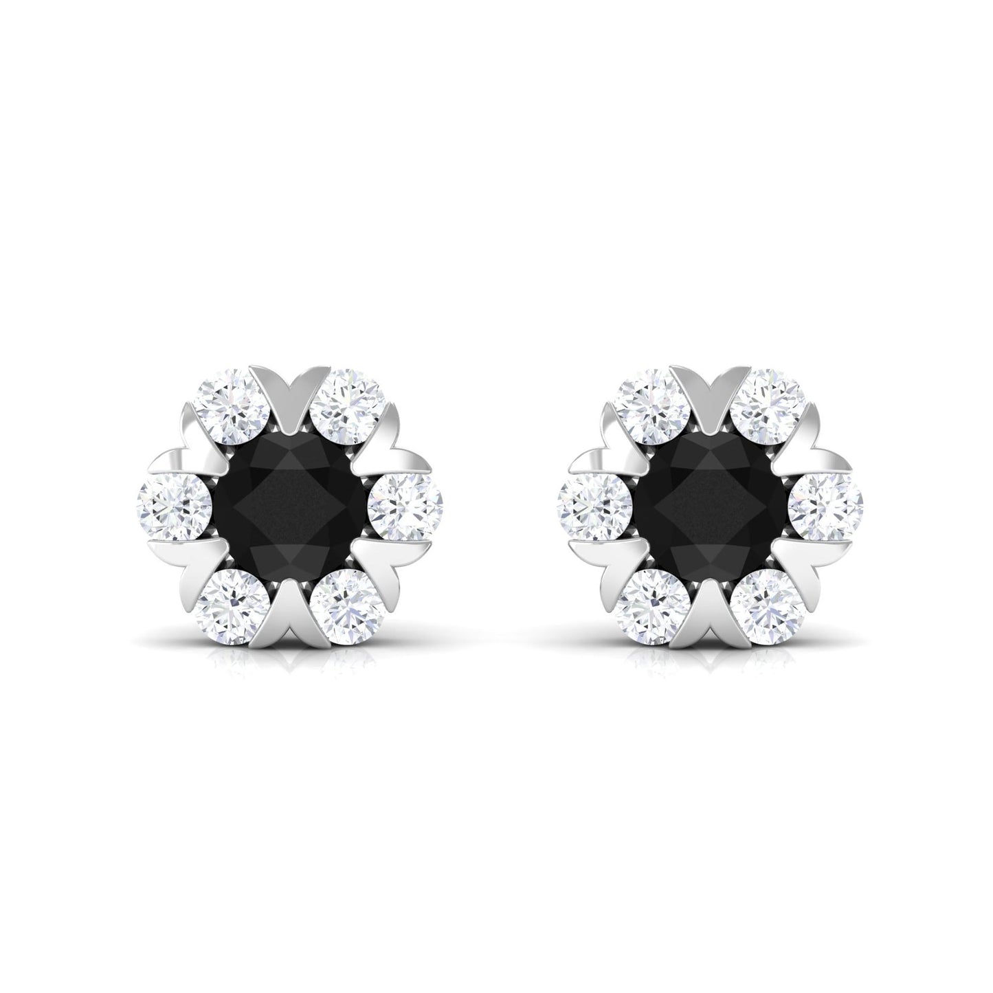 Lab Grown Black and White Diamond Flower Stud Earrings