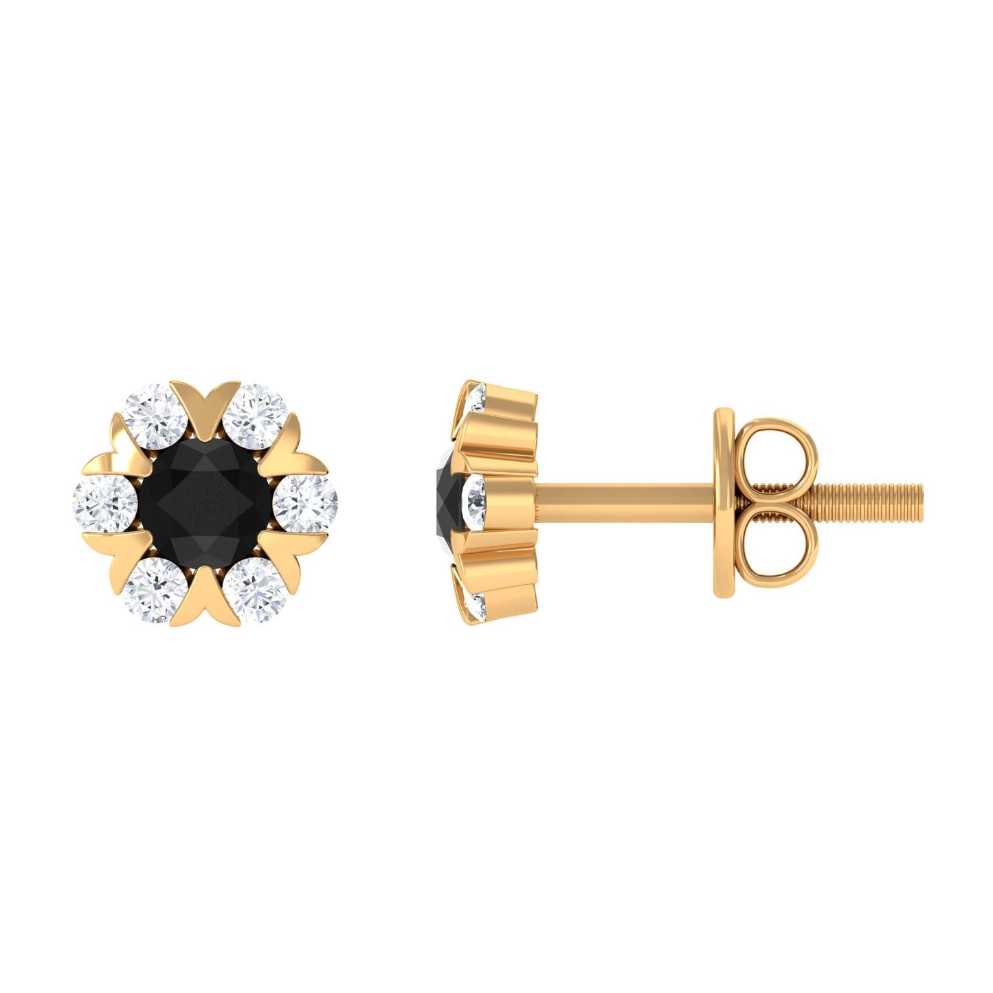 Lab Grown Black and White Diamond Flower Stud Earrings