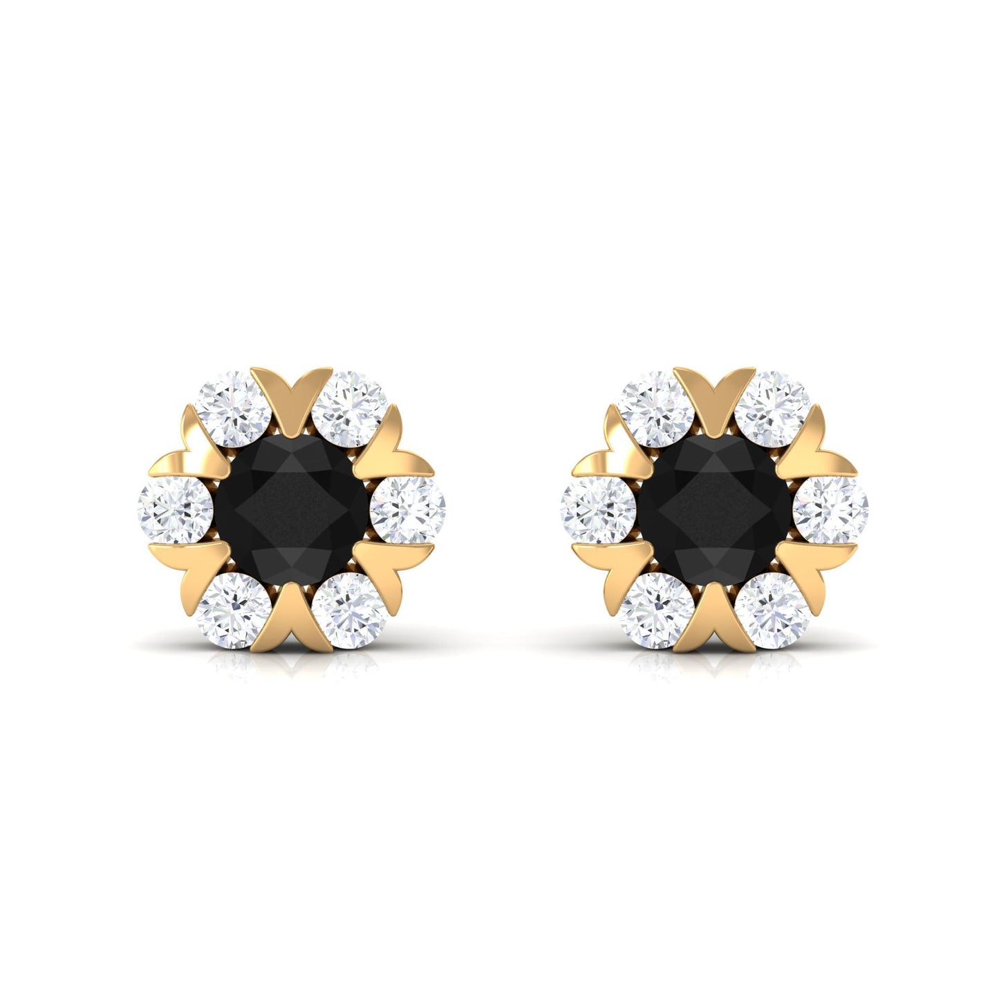 Lab Grown Black and White Diamond Flower Stud Earrings