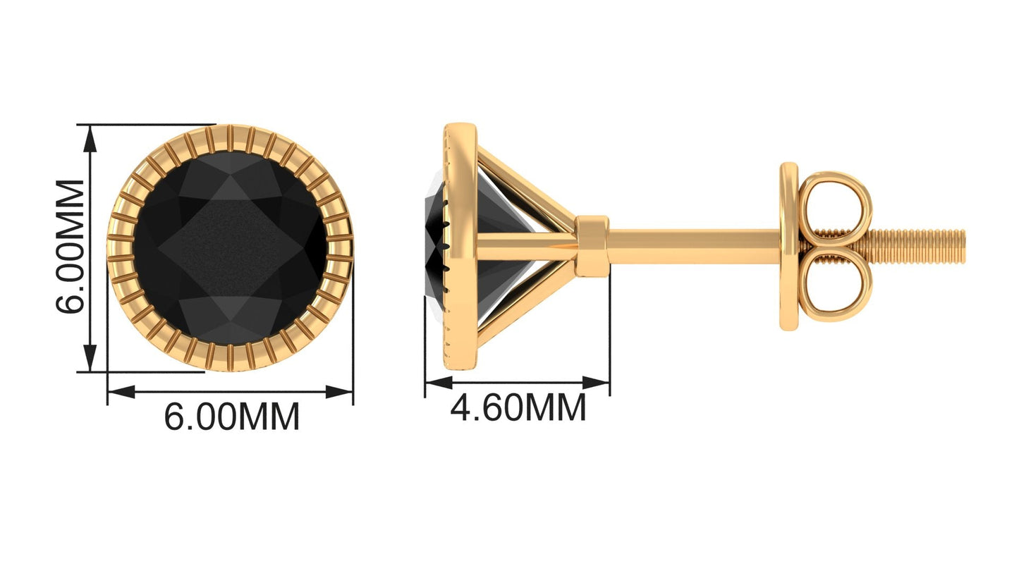 Round Created Black Diamond Solitaire Stud Earrings in Bezel Setting