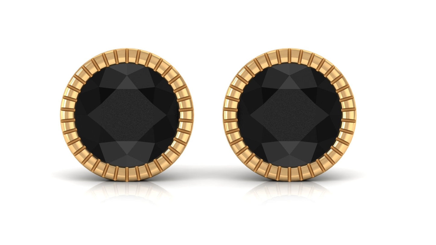 Round Created Black Diamond Solitaire Stud Earrings in Bezel Setting