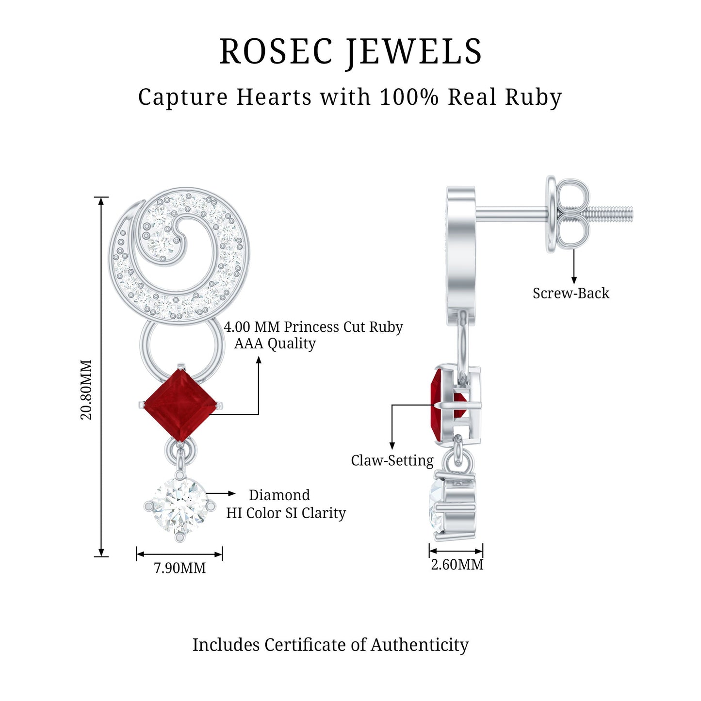 Genuine Ruby and Diamond Bridal Earrings with Certificate