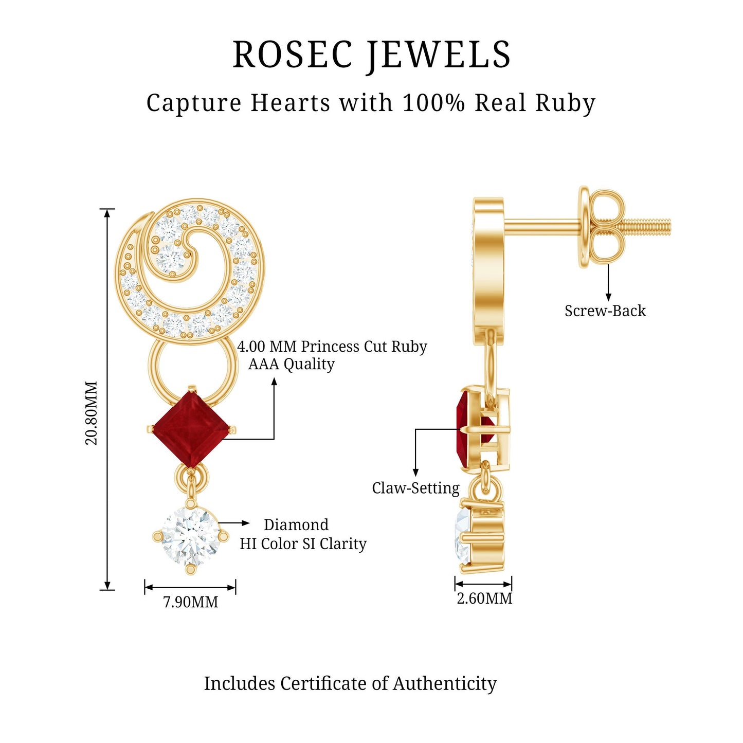Genuine Ruby and Diamond Bridal Earrings with Certificate
