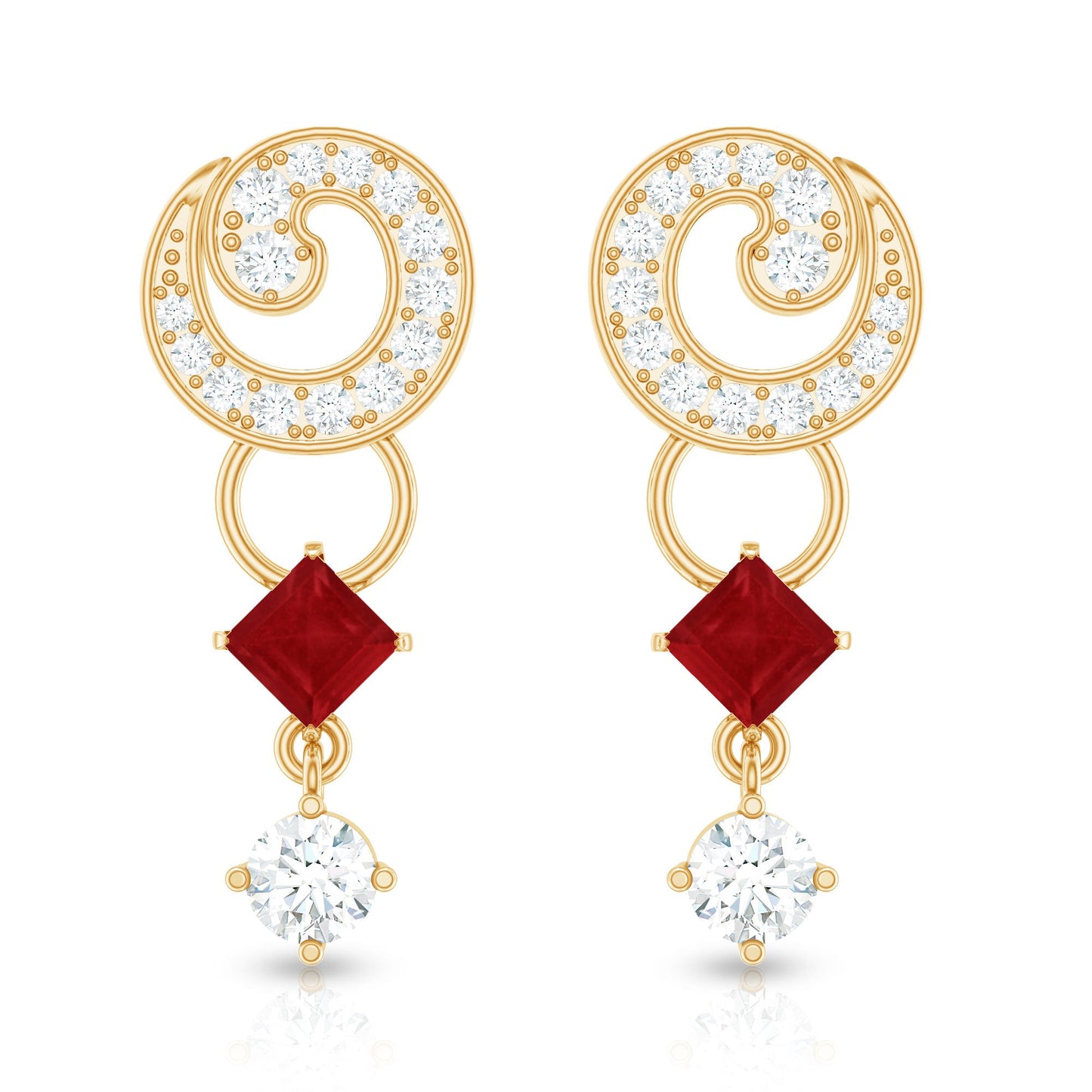 Genuine Ruby and Diamond Bridal Earrings with Certificate