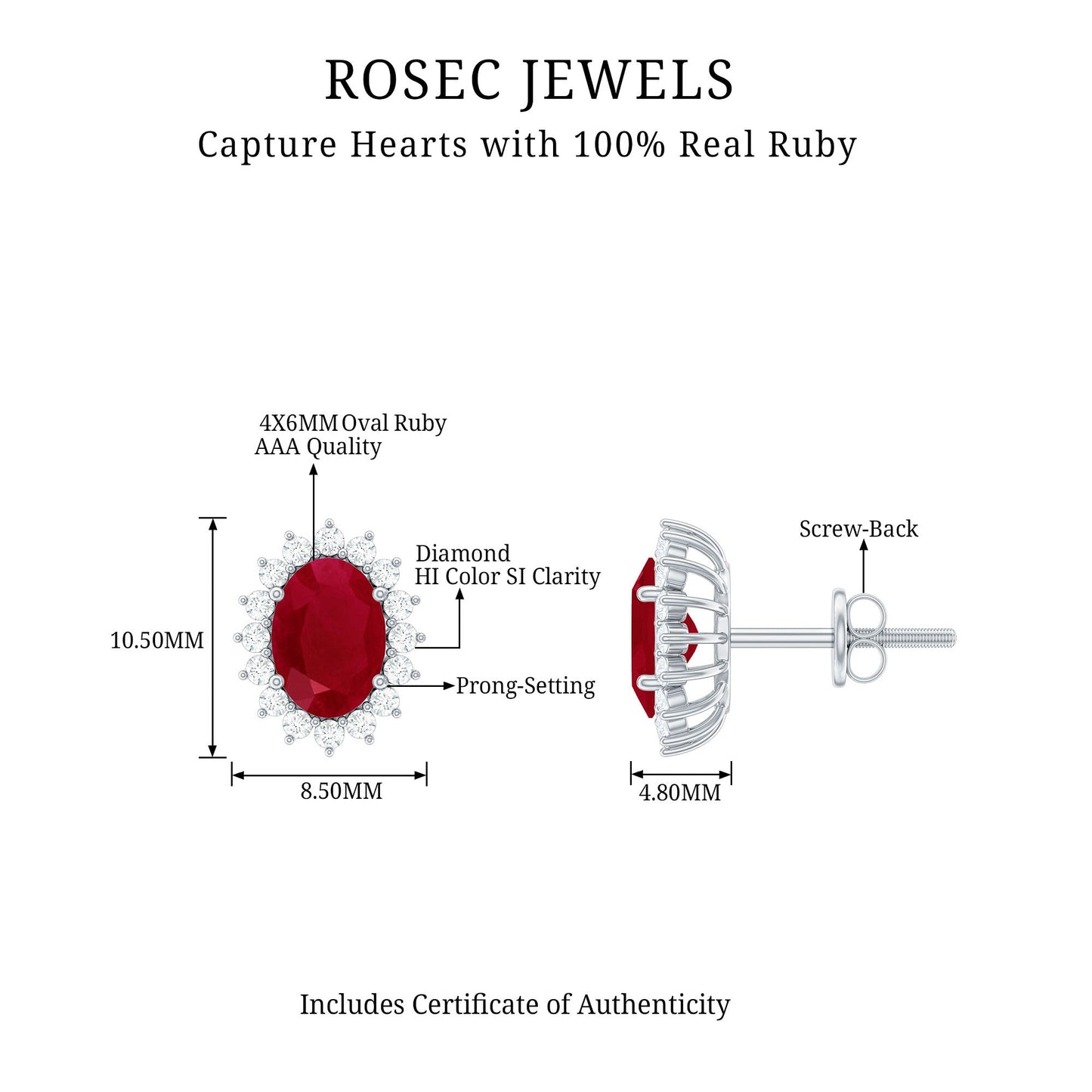 Genuine Oval Cut Ruby and Diamond Halo Stud Earrings