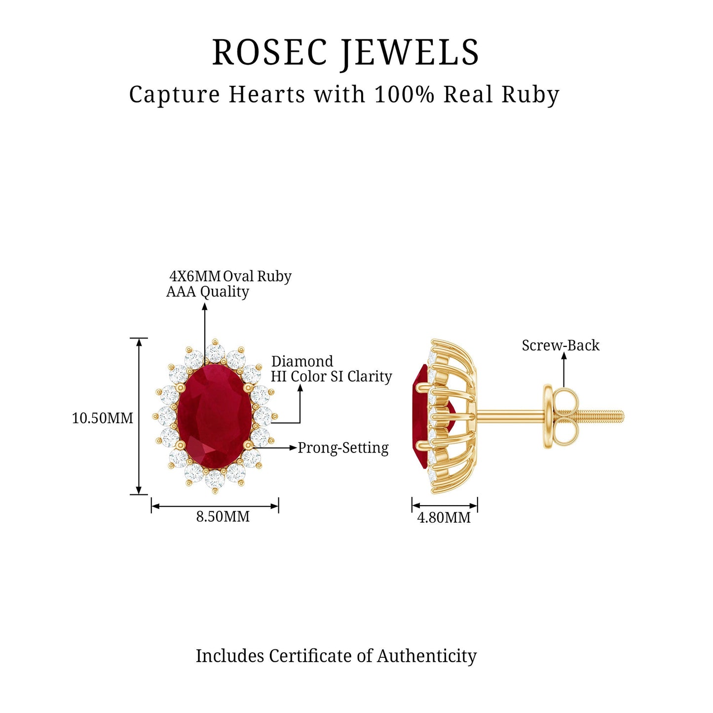 Genuine Oval Cut Ruby and Diamond Halo Stud Earrings