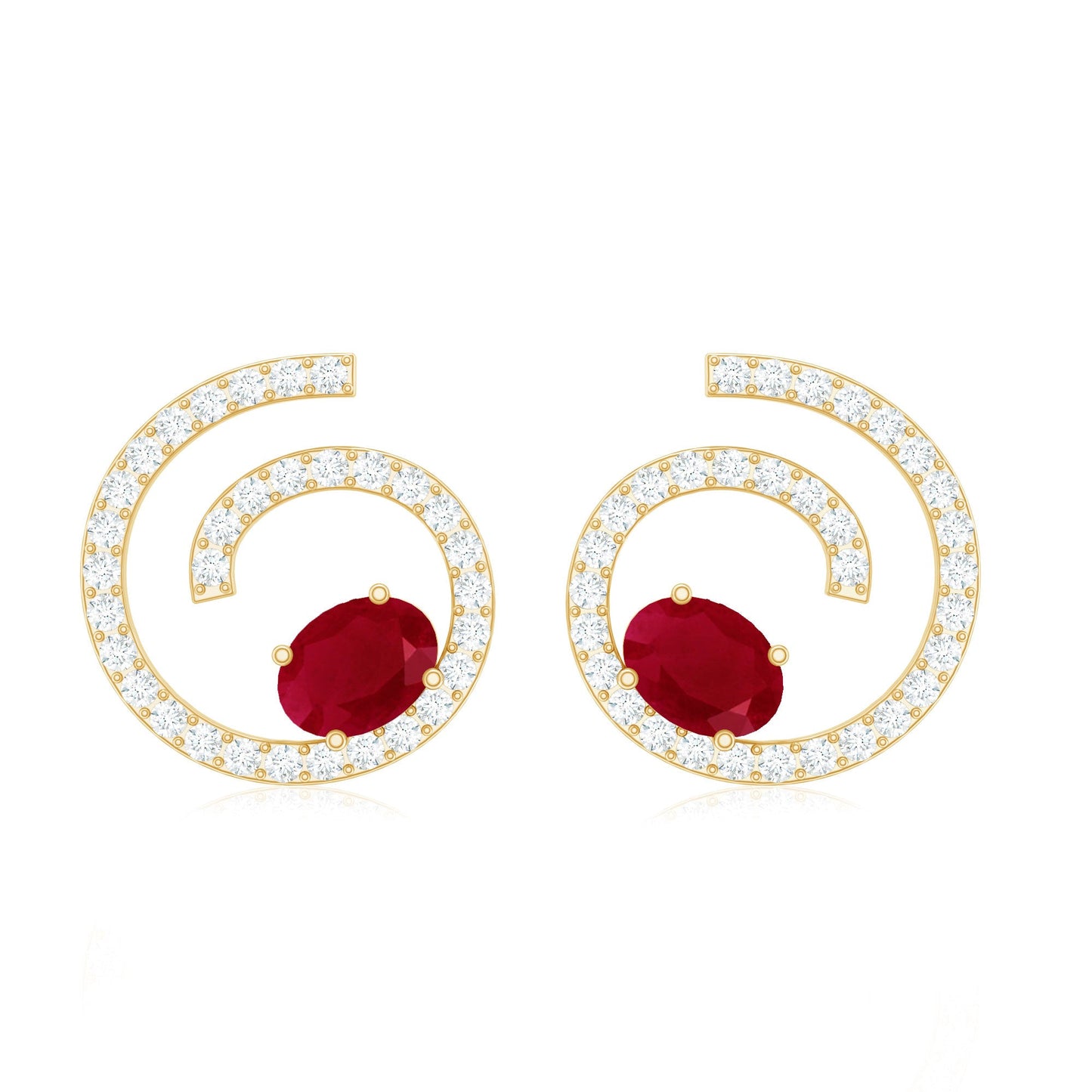 1 CT Oval Cut Ruby and Diamond Swirl Stud Earrings