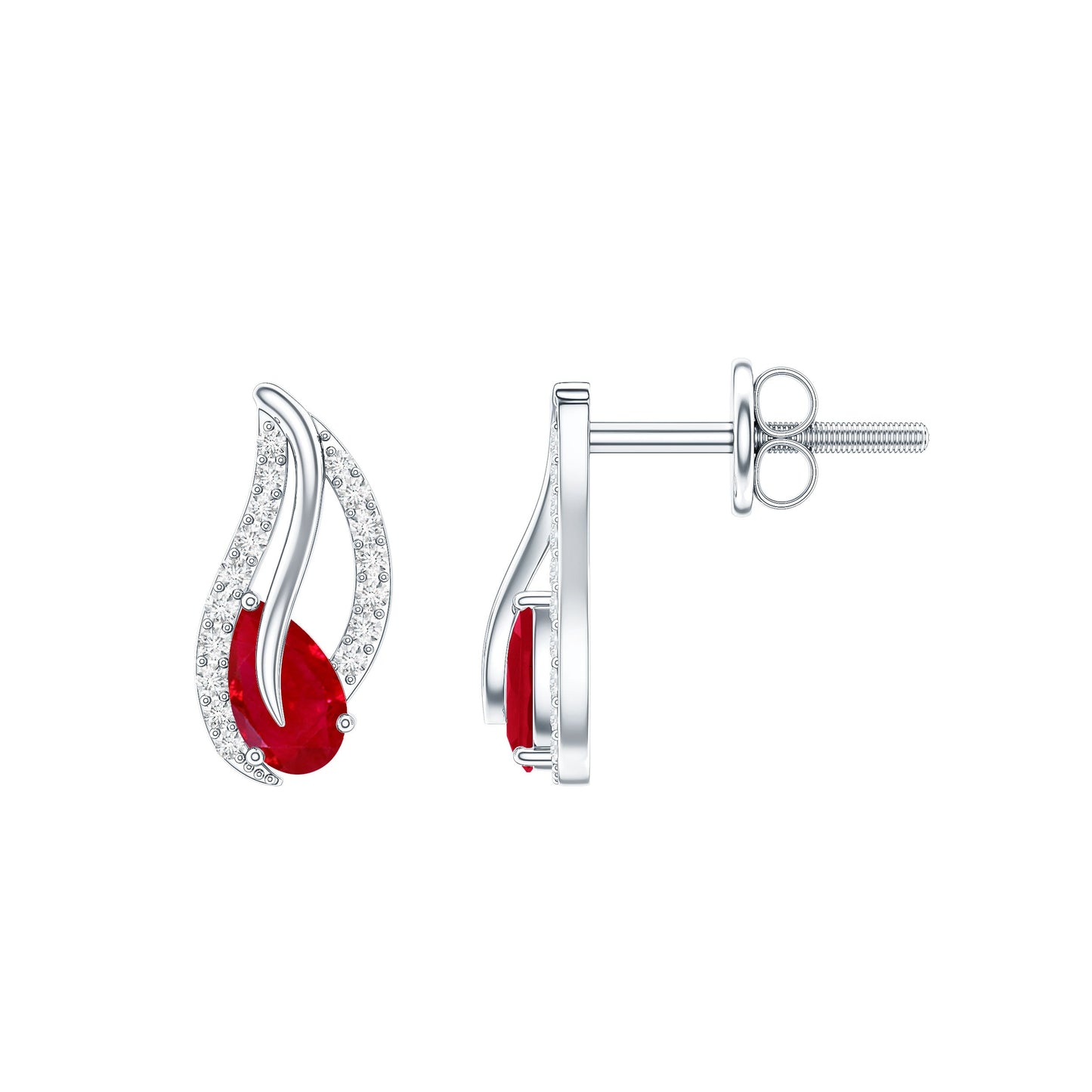 Natural 0.6 Carat Ruby Leaf Earrings with Diamond for Women