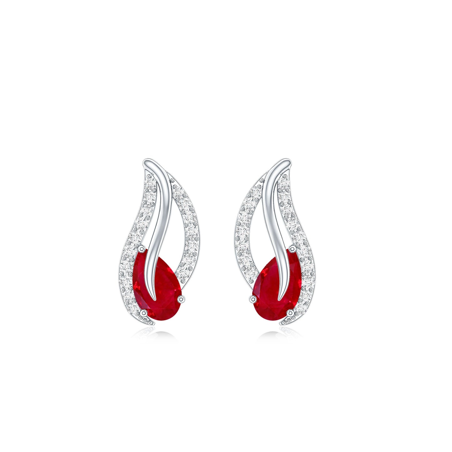 Natural 0.6 Carat Ruby Leaf Earrings with Diamond for Women