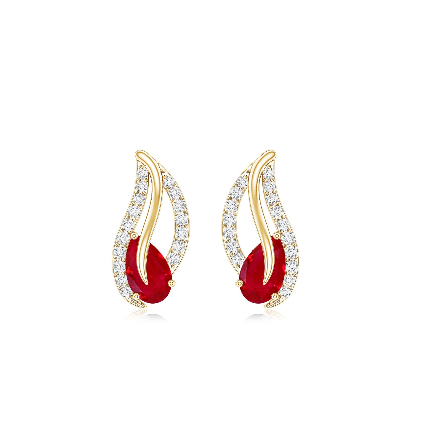 Natural 0.6 Carat Ruby Leaf Earrings with Diamond for Women