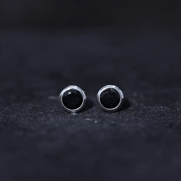 Black Onyx Solitaire Stud Earrings in Bezel Setting