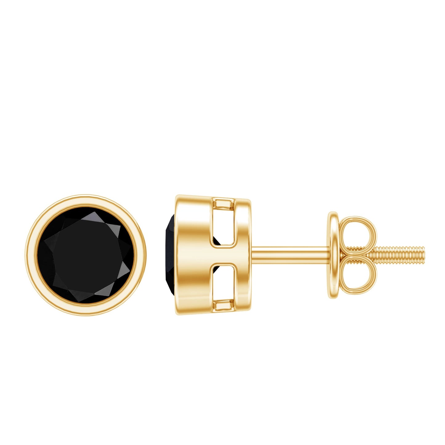 Black Onyx Solitaire Stud Earrings in Bezel Setting