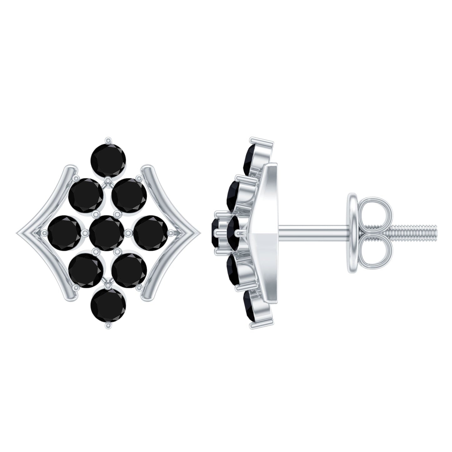 Art Deco Inspired Black Onyx Cluster Stud Earrings for Women
