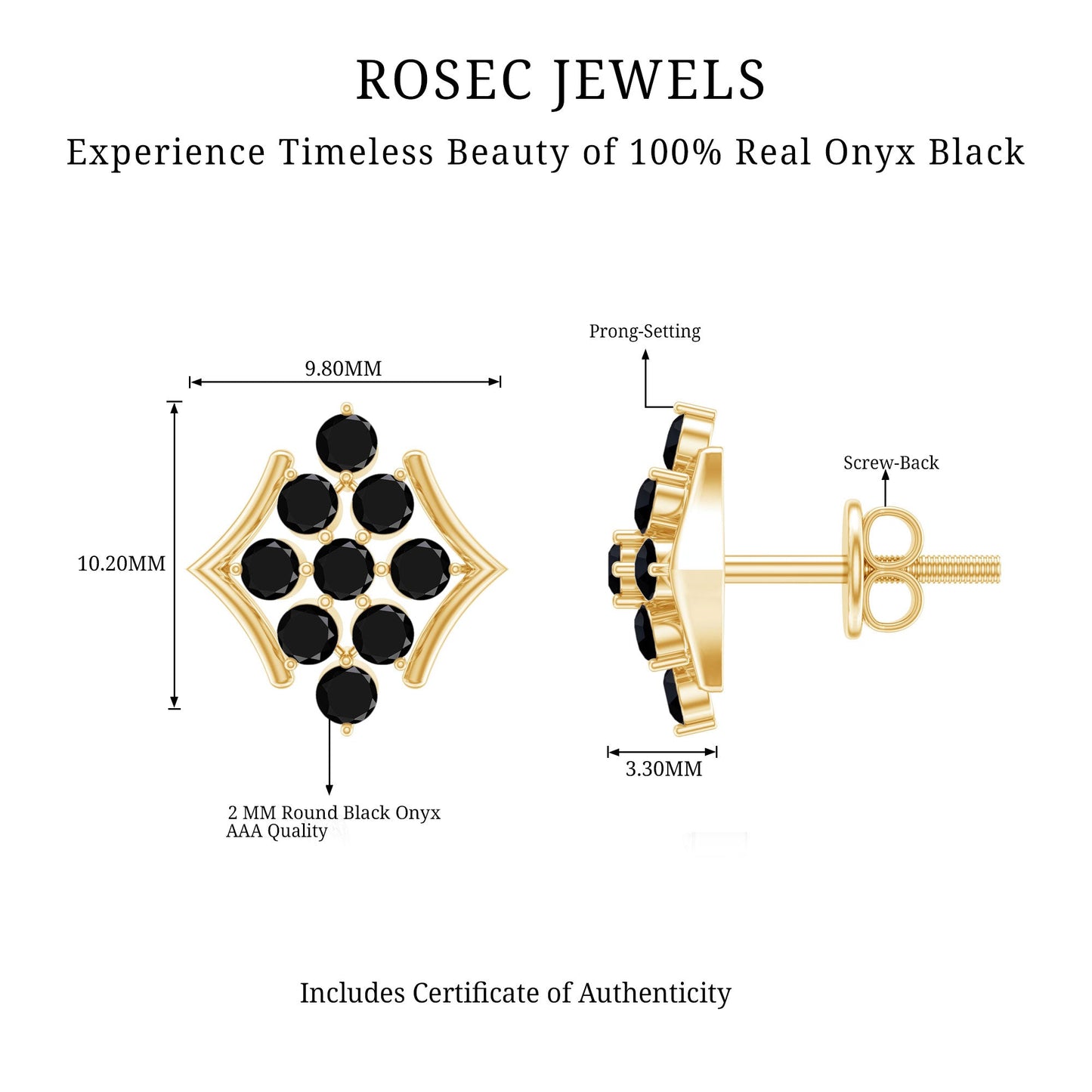Art Deco Inspired Black Onyx Cluster Stud Earrings for Women