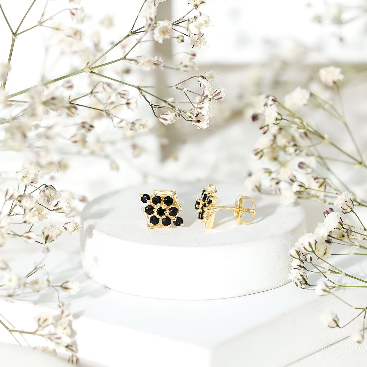 Art Deco Inspired Black Onyx Cluster Stud Earrings for Women