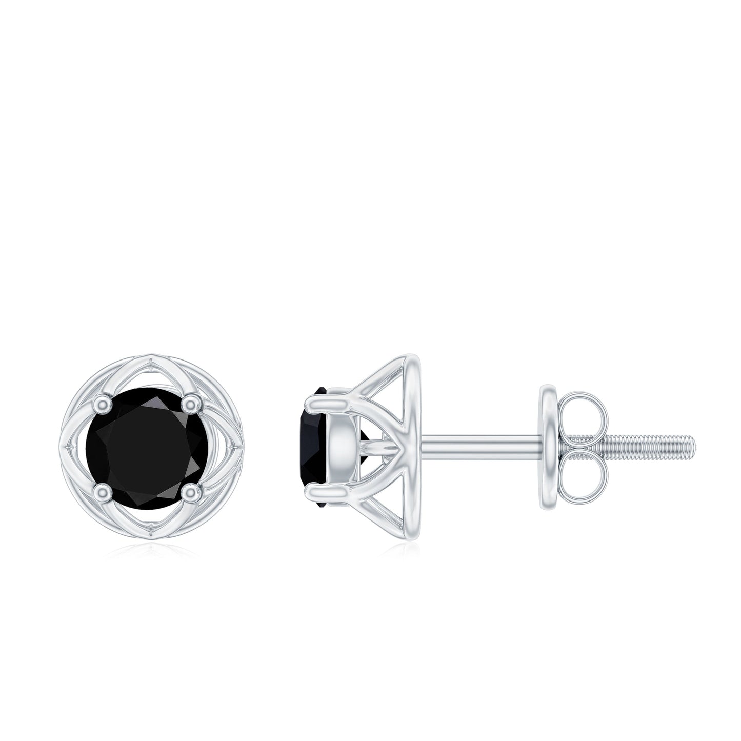 0.4 Carat Solitaire Black Onyx Floral Stud Earrings