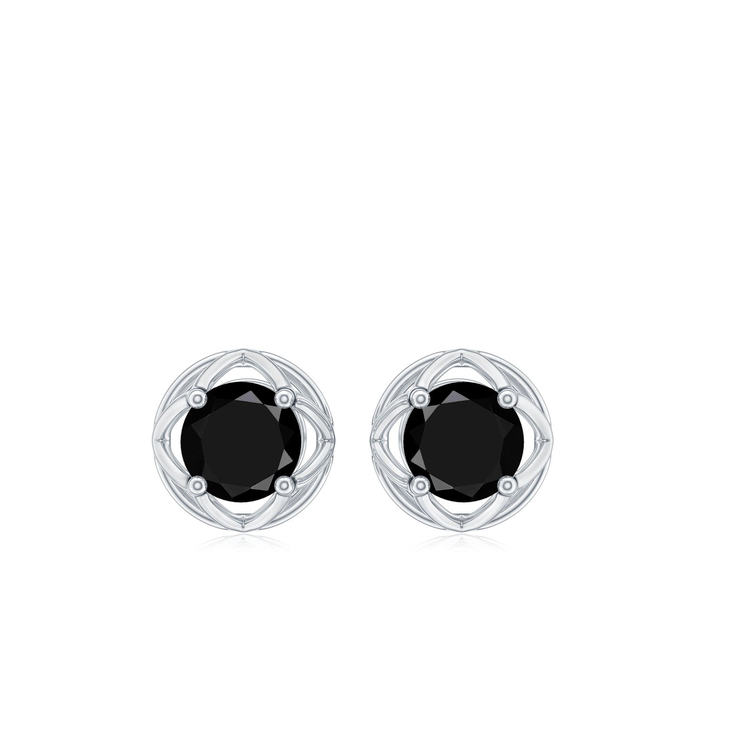0.4 Carat Solitaire Black Onyx Floral Stud Earrings