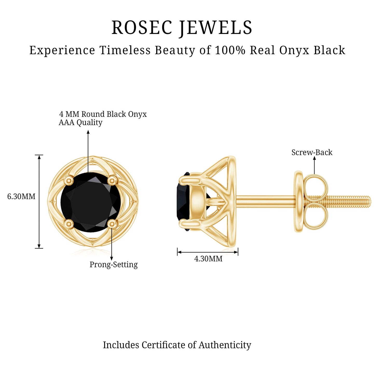 0.4 Carat Solitaire Black Onyx Floral Stud Earrings