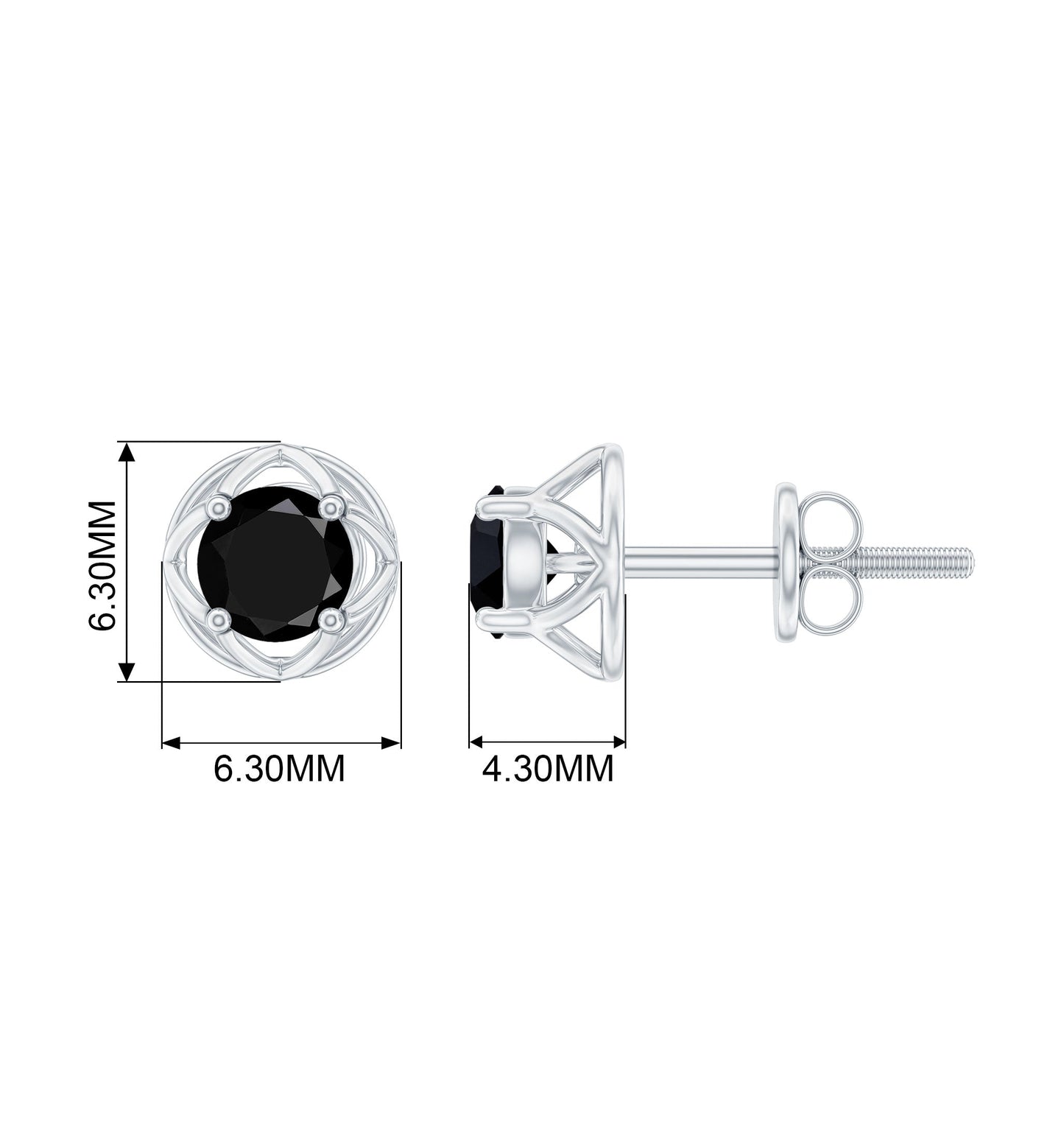 Dainty Floral Earrings with Round Cut Black Spinel