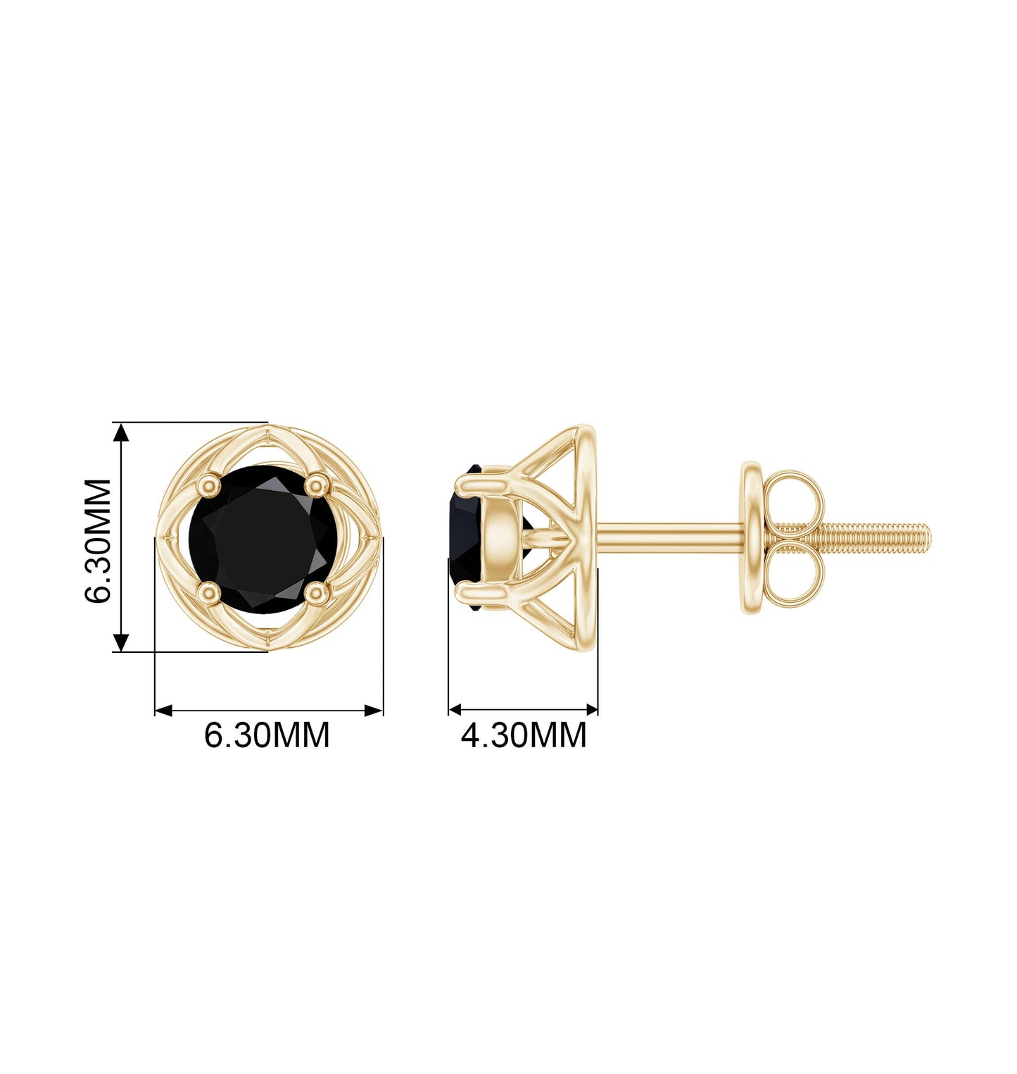 Dainty Floral Earrings with Round Cut Black Spinel