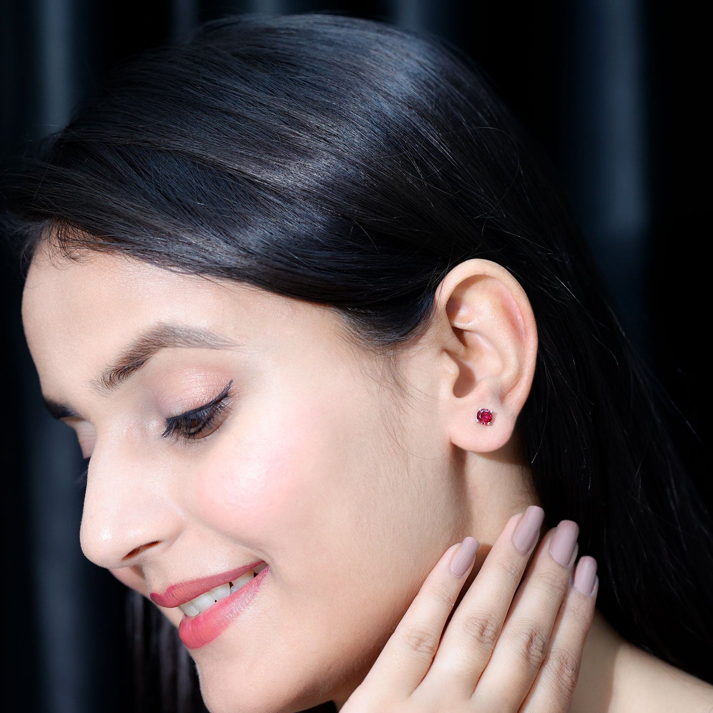 Round Shape Lab Grown Ruby Solitaire Stud Earrings