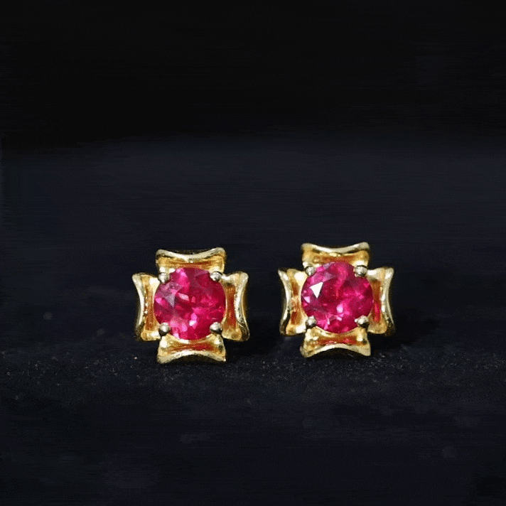 Art Deco Inspired Lab Created Ruby Solitaire Stud Earrings