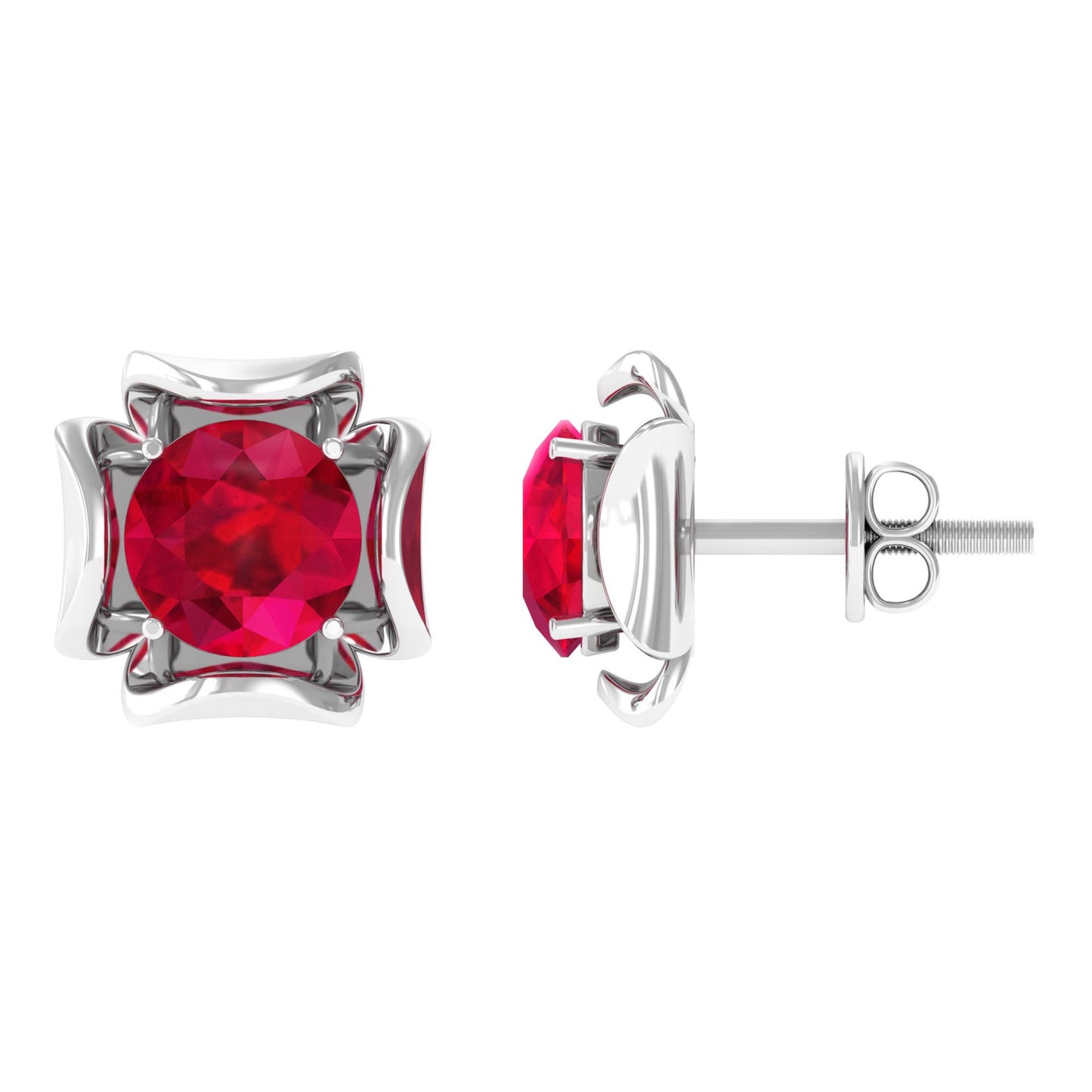 Art Deco Inspired Lab Created Ruby Solitaire Stud Earrings